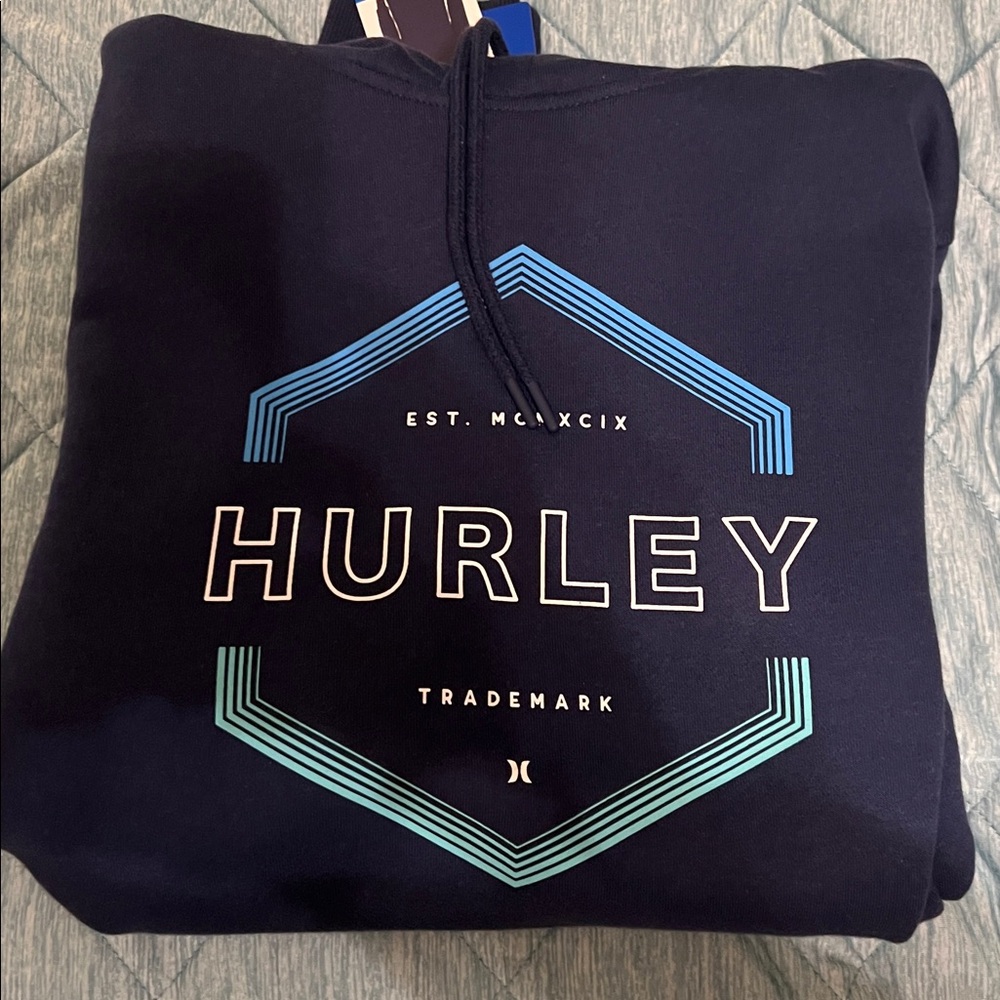 NWT, MENS HURLEY GRAPHIC HOODIE NAVY BLUE COLOR SIZE L